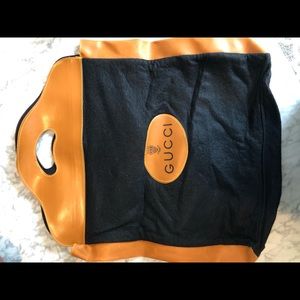 Vintage Gucci Black Wool Tote w/ Saddle Trim